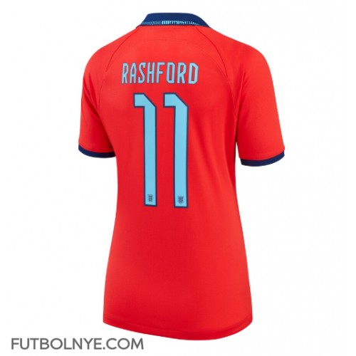 Camiseta Inglaterra Marcus Rashford #11 Visitante Equipación para mujer Mundial 2022 manga corta